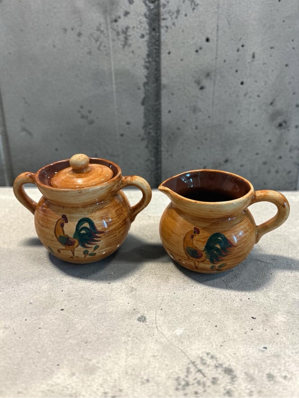 Vintage Pennsbury Pottery Rooster Pattern Sugar Bowl and Creamer Set
